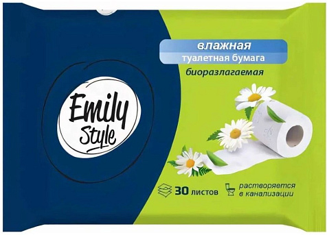Бумага туалетная Влажная Emily Style растворяющаяся 30шт купить в СОМ