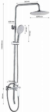 Система душевая GFmark 3089, смеситель, тропический душ купить в СОМ