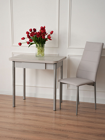 Стол ломберный с ящиком ЛДСП Каспий светлый/ноги металл серый купить в СОМ