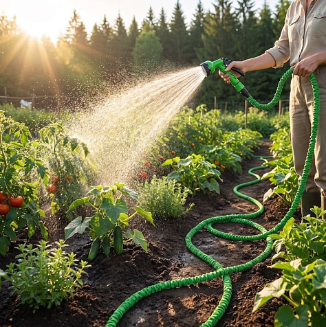 Набор для полива с растягивающимся шлангом Урожайная сотка, 10-30м купить в СОМ