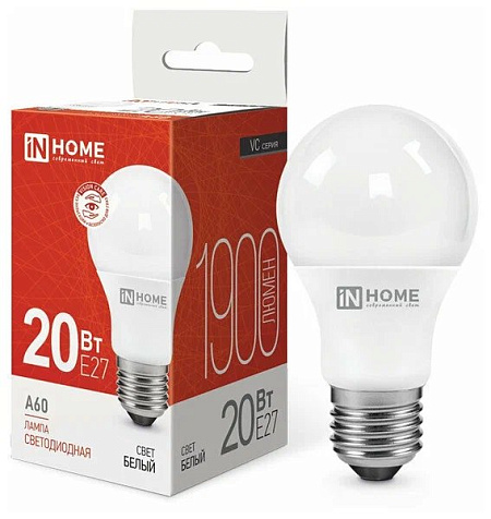 Лампа светодиодная IN HOME A60 20Вт Е27 230В 4000К купить в СОМ