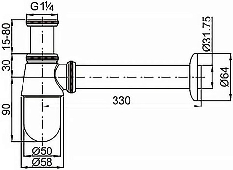 Сифон для умывальника Azario AZ-107-CHR, G 1 1/4", хром, овал купить в СОМ