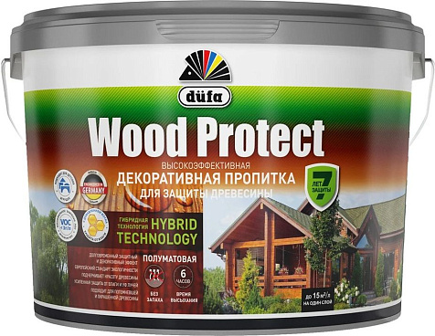 Пропитка защитно-декоративная Dufa WOOD PROTECT, махагон, 9 л купить в СОМ