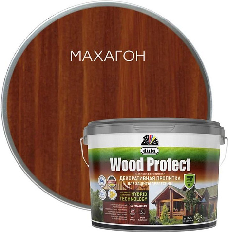 Пропитка защитно-декоративная Dufa WOOD PROTECT, махагон, 9 л купить в СОМ