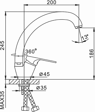Смеситель для мойки Frap 4113-7, черный камень купить в СОМ